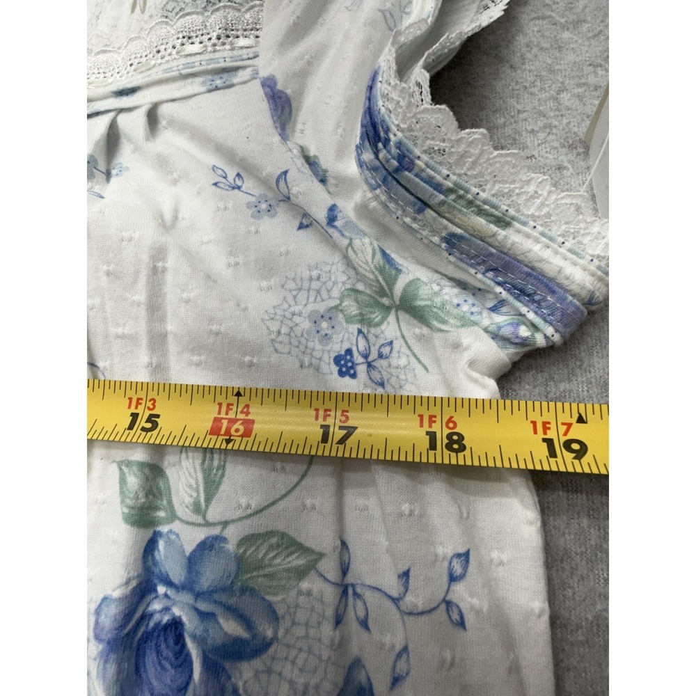 Vintage Aria Petite‎ Nightgown PS White Blue Floral Cotton Lace 90s - Picture 11 of 14